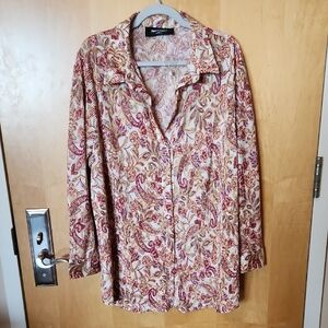 Elegant Paisley Button Down Shirt - Red and Cream